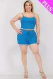 Plus Size Solid Ribbed Cami Top And Shorts Set