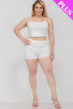 Plus Size Solid Ribbed Cami Top And Shorts Set