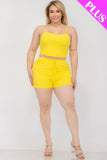 Plus Size Solid Ribbed Cami Top And Shorts Set